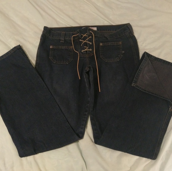 Abercrombie & Fitch lace-up flare jeans, dark wash - Picture 4 of 8
